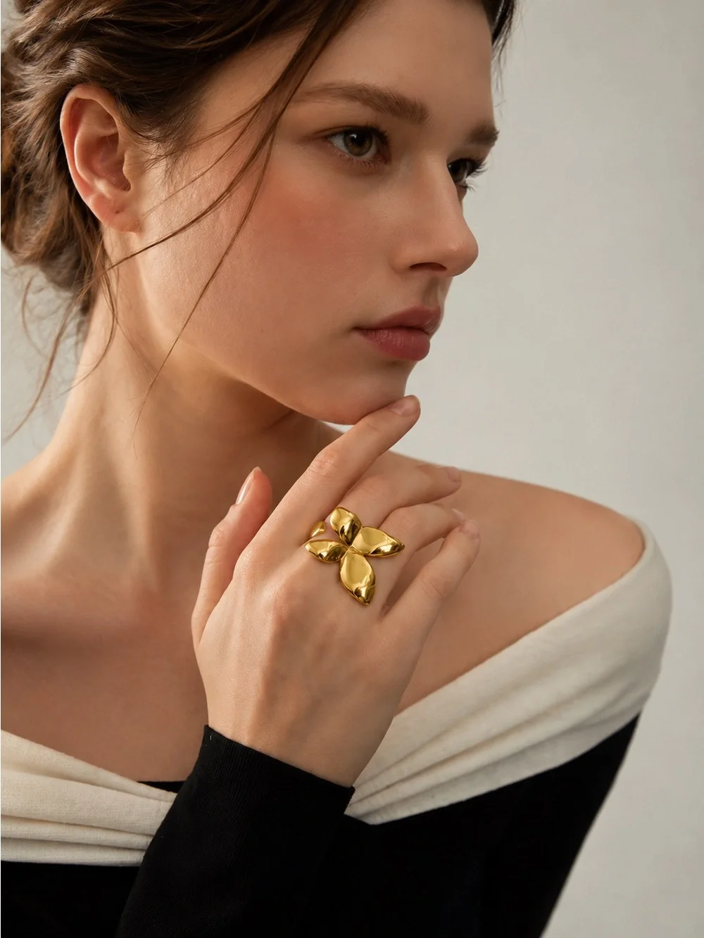 Anthropologie Polished Gold color Petal Ring